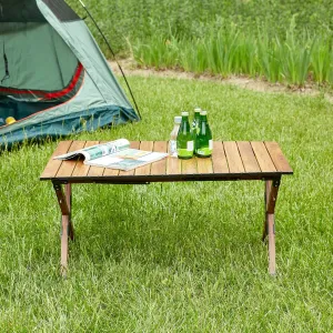 1-Piece Folding Outdoor Table,Lightweight Aluminum Roll-Up Rectangular Table for Indoor, Outdoor Camping, Picnics,Beach,Backyard, BBQ, Party, Patio, Brown