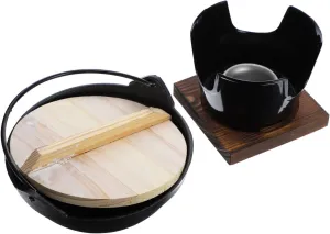 1 set Outdoor Cooking Pot Multifunctional Cast Hot Pot with Supporting Plate Non Stick High Temperature Tolerance for Camping Picnics and Family Gatherings