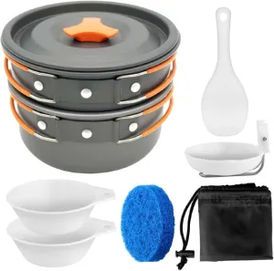 1 Set Outdoor Cooking Set Lightweight Portable Cookware for Camping Hiking Backpacking Non Stick Coating Insulated Handles Design Durable Anodized