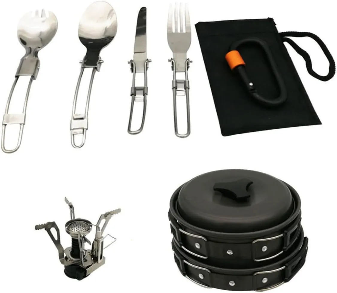 1 Set Outdoor Portable Camping Cookware Foldable Cooking Utensils for People Easy to Clean for Hiking Picnics and