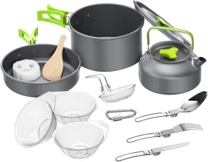 1 Set Portable Pot Non Stick Cookware Kit with Insulated Handles Lightweight Camping Cooking Supplies for Outdoor BBQ Hiking and Picnic Activities