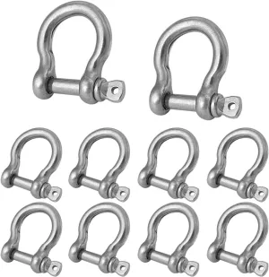 10 PCS Clevis Shackle 3/8 Anchor Shackle Stainless Steel M10 Screw Shackle 3/8 Inch Chain Shackle Bow Shackle Clevis Heavy Duty Screw Pin Shackle for Anchor, Towing, Off Road Recovery