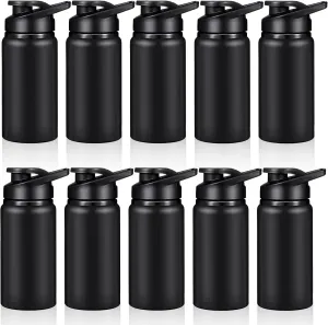 10 Pieces 13.5oz Reusable Aluminum Water Bottles Bulk Multicolor Outdoor Sports Water Bottles for Travel, Gym, Hiking, Cycling, Camping, Fishing, Snap Lid (Black)