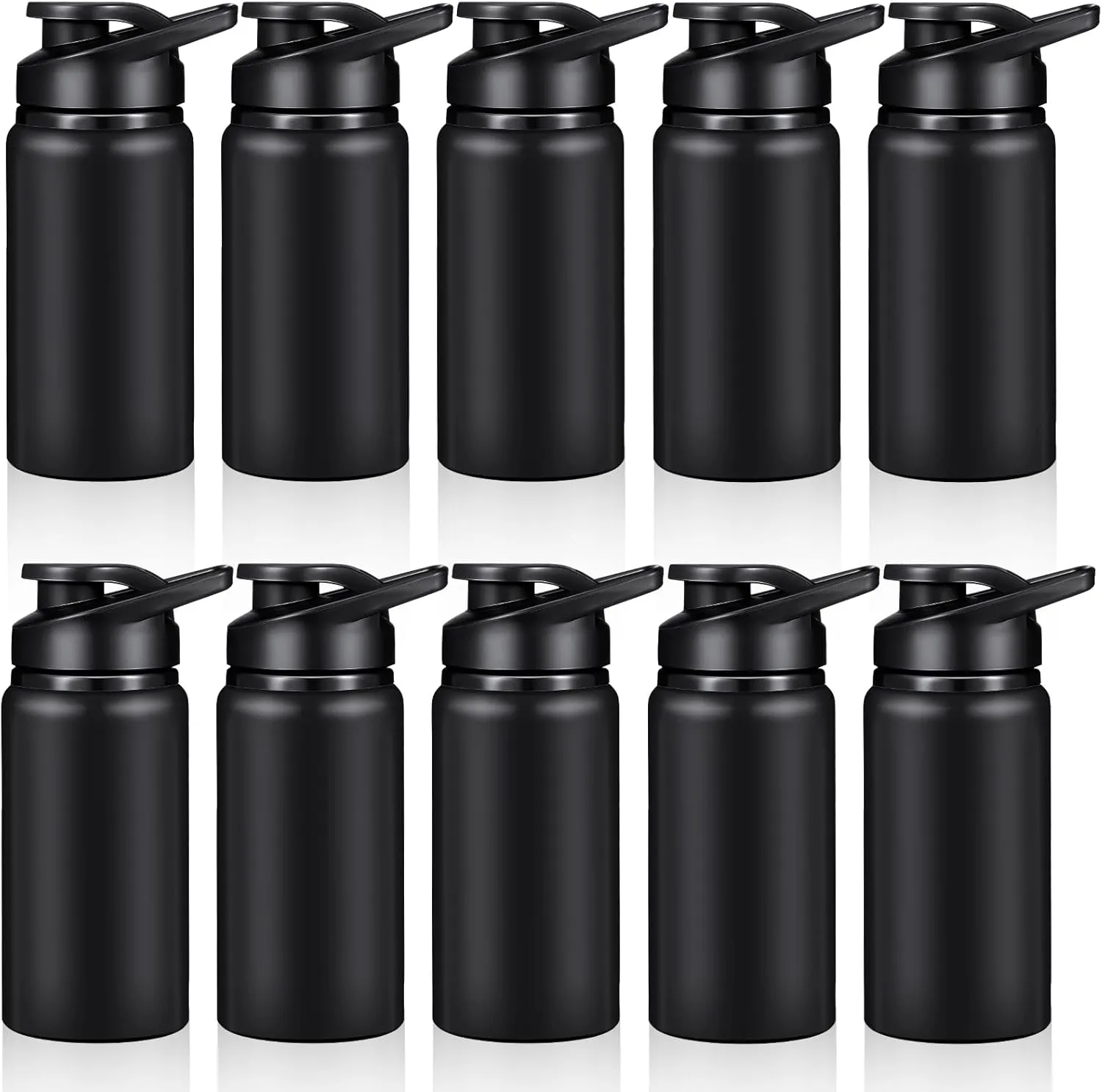 10 Pieces 13.5oz Reusable Aluminum Water Bottles Bulk Multicolor Outdoor Sports Water Bottles for Travel, Gym, Hiking, Cycling, Camping, Fishing, Snap Lid (Black)