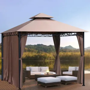 10' X 10' Gazebo Canopy Tent Outdoor Gazebo for Patios with Sidewall and Fabric,Large Party Tent,Metal Frame Water Resistant Wedding Tent,UV Block Sun Shade for Garden Backyard Lawns Deck,Brown