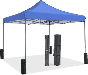 10 x 10ft Pop Up Canopy Tent Easy Setup Outdoor Shade Instant Portable Sun Shelter Canopy Tent for Parties Camping Beach,Blue