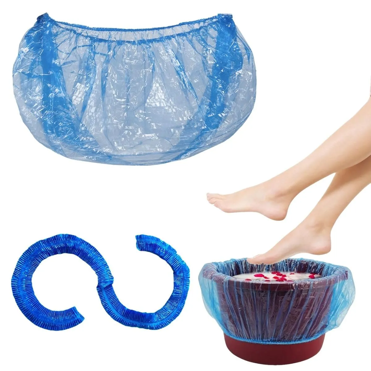 100PCS Disposable Pedicure Spa Liners - Blue Plastic Foot Tub Bags for Pedicure Spa, Salon, Home Use - Single Use Foot Bath Basin Liners for Hygiene - Fits All Foot Spas