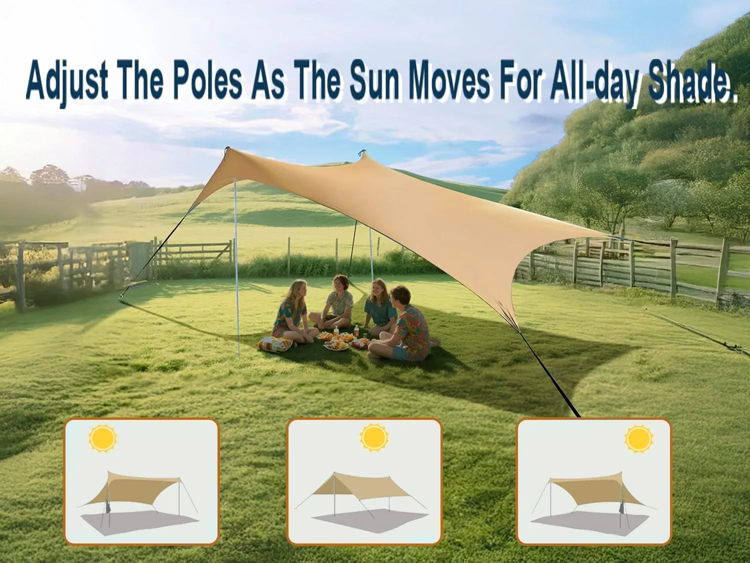 10×10ft UPF50  Beach Tent Sun Shelter, Windproof Stable Outdoor Pop Up Beach Shade Canopy for Camping, Fishing, Backyard Fun or Picnics, 2 Poles