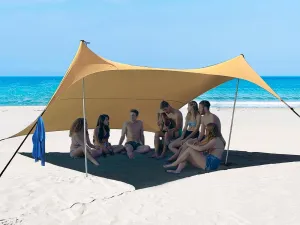 10×10ft UPF50  Beach Tent Sun Shelter, Windproof Stable Outdoor Pop Up Beach Shade Canopy for Camping, Fishing, Backyard Fun or Picnics, 2 Poles
