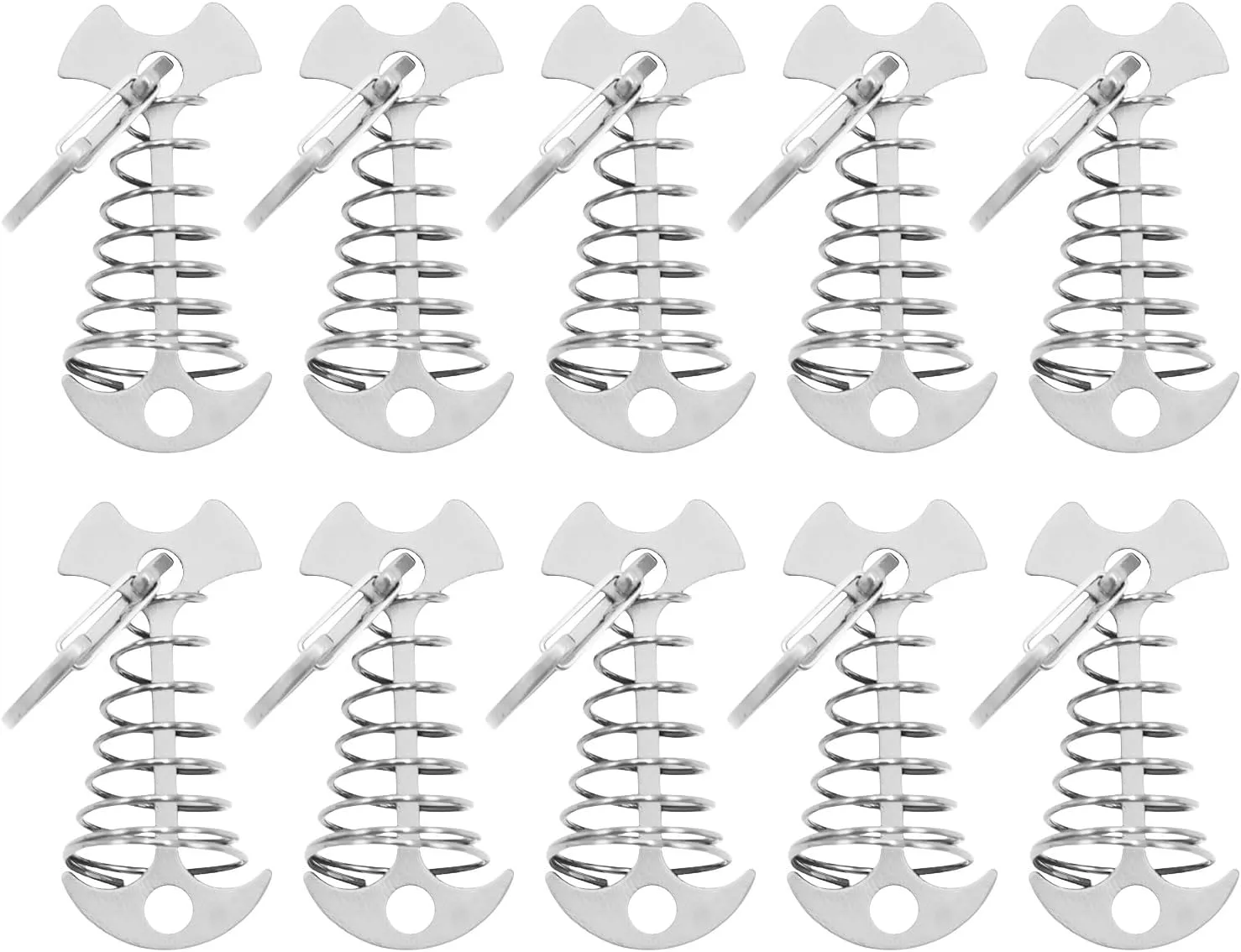 10Pcs Deck Planks Board Tent Stakes Windproof Spring Anchors Fishbone Deck Anchors Peg Fishbone Guyline Cord Adjuster