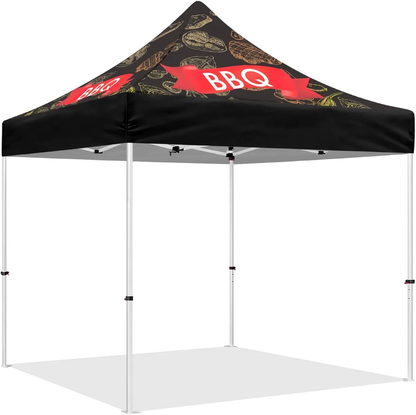 10x10 BBQ Themed Pop Up Canopy Tent, ABLEM8CANOPY Heavy Duty Canopy for Outdoor Barbecue and Grill Catering, Portable Market Event Canopy Tent with Stake Kit and Wheeled Travel Bag