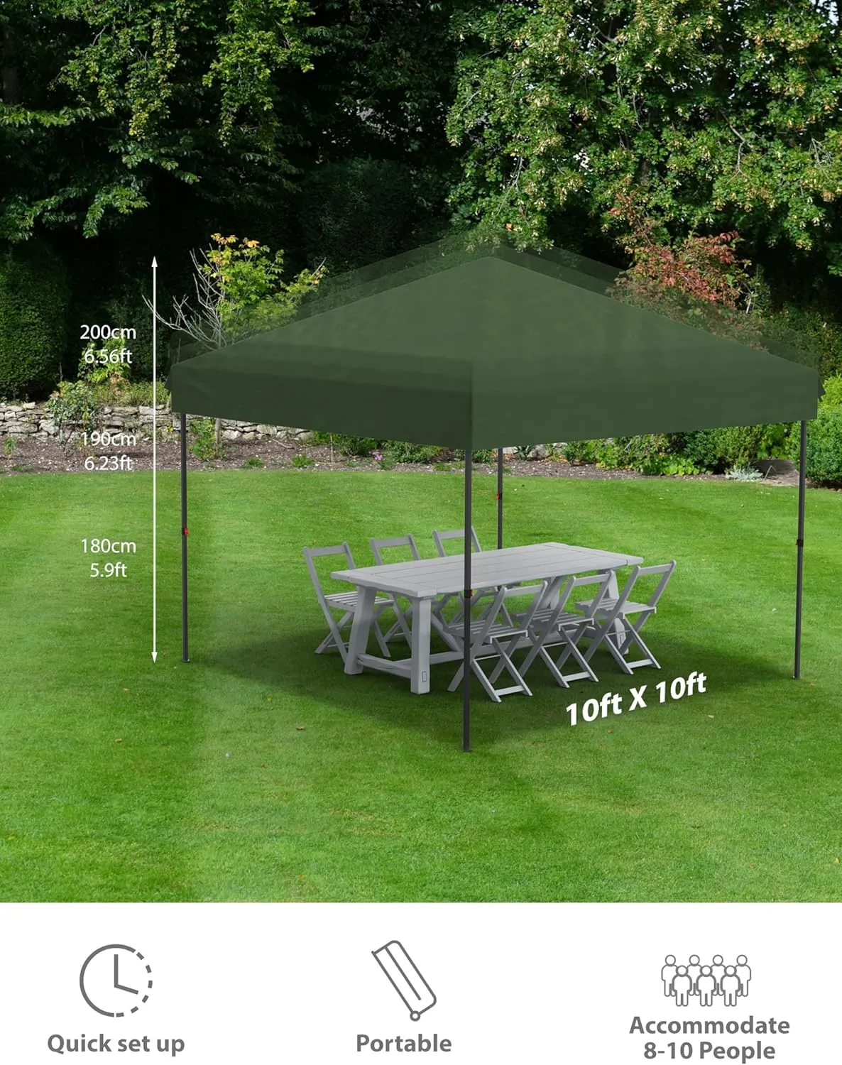 10x10 FT Pop Up Canopy Instant Tent with Reinforced Steel Frame & 210D Silver-Coated Oxford Fabric, Heavy-Duty Portable Gazebo with Wheeled Carry Bag for Beach, Camping, Outdoor Events