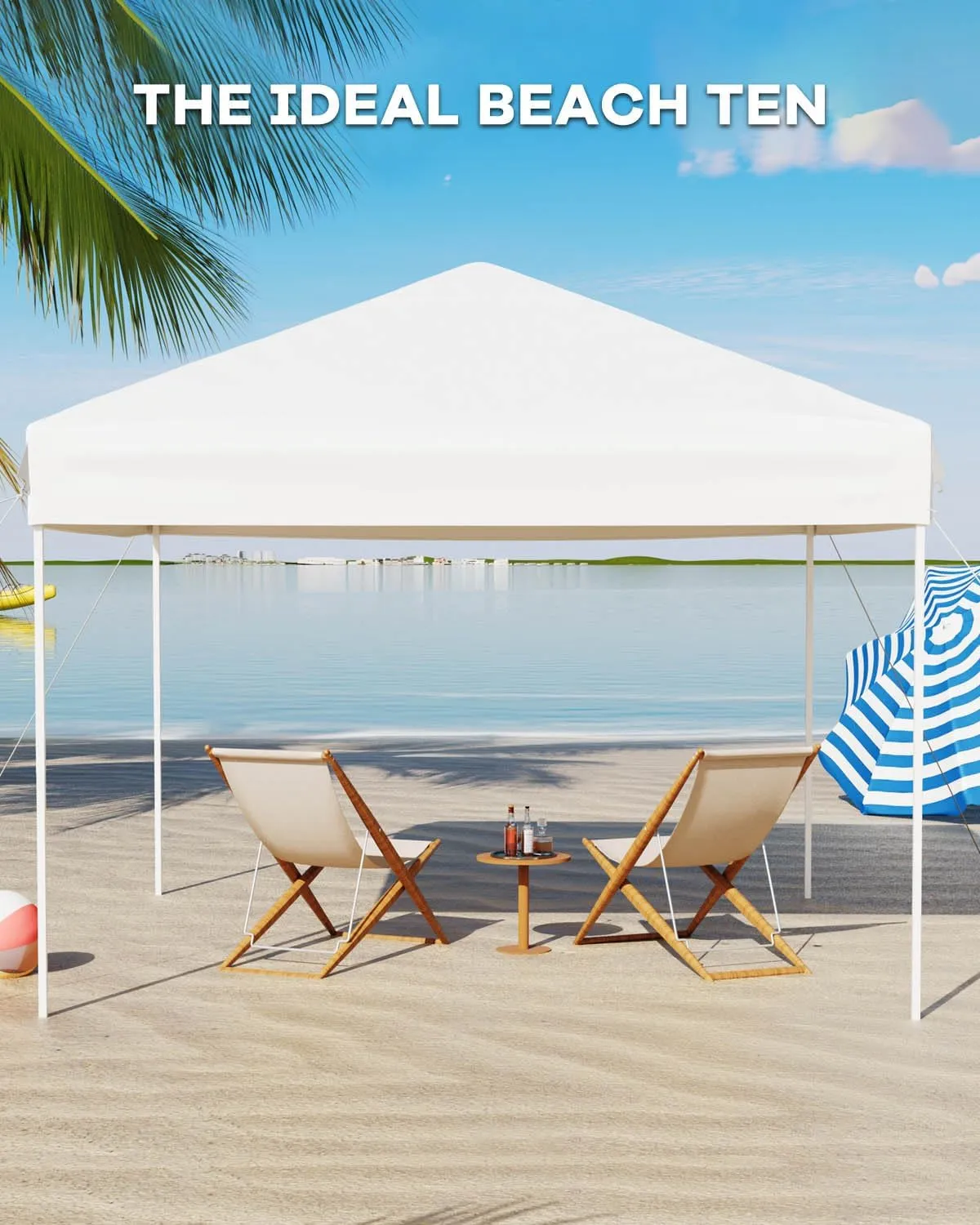 10x10 Pop Up Canopy Tent, Easy Up Canopy with 3 Adjustable Height, Outdoor Sun Shade with 4 Sandbags & Carrying Bag for Camping, Parties,Outdoor Events - White