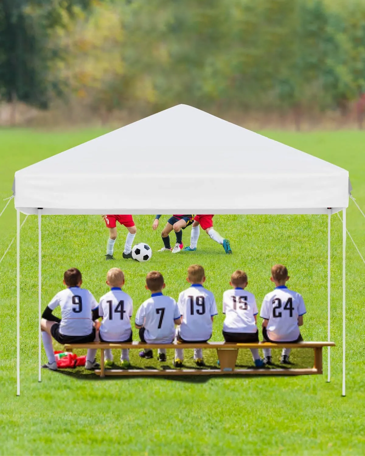 10x10 Pop Up Canopy Tent, Easy Up Canopy with 3 Adjustable Height, Outdoor Sun Shade with 4 Sandbags & Carrying Bag for Camping, Parties,Outdoor Events - White