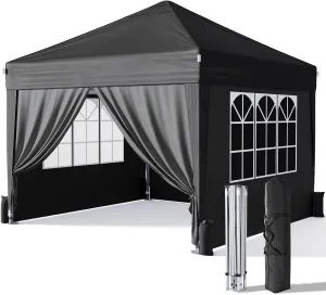 10x10 Pop Up Canopy with Sidewalls, Outdoor Instant Canopy Tent with Carry Bag for Commercial Events, Camping, Backyard Parties - Black