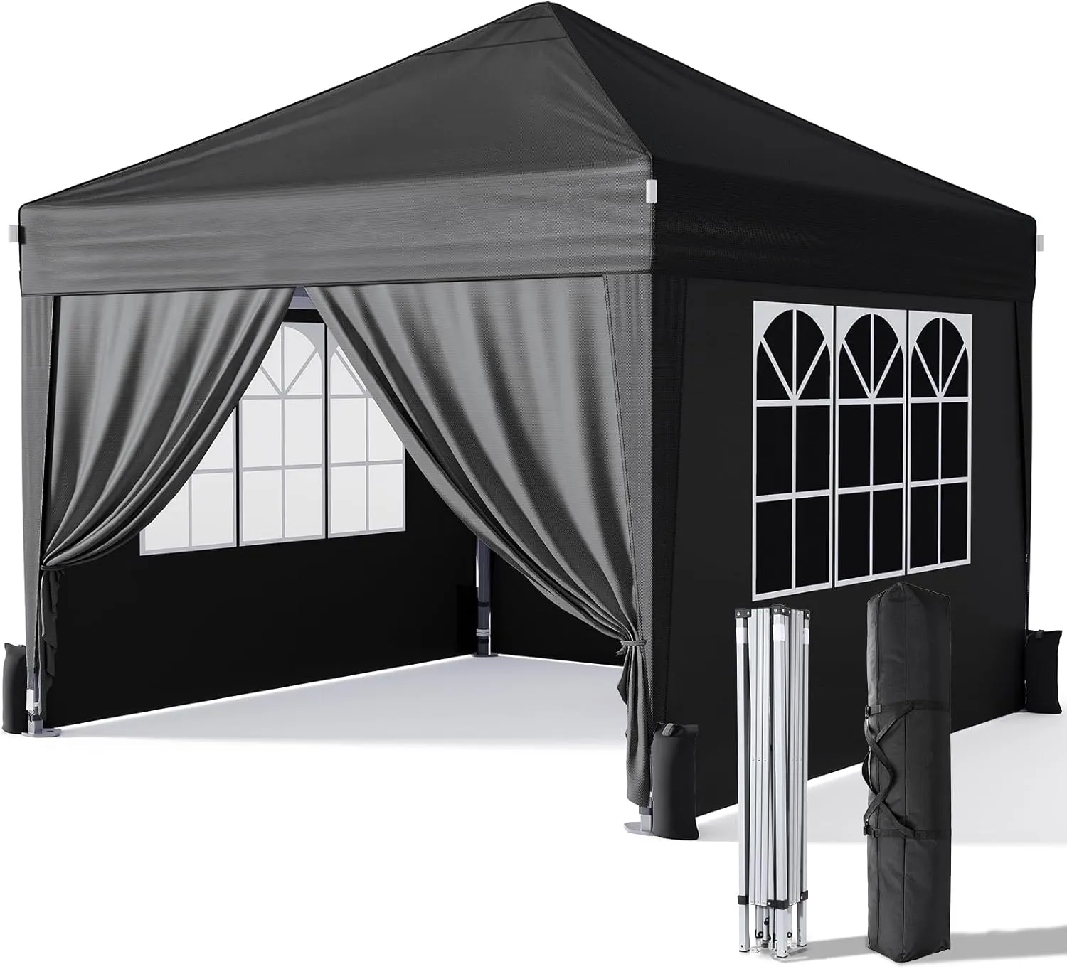 10x10 Pop Up Canopy with Sidewalls, Outdoor Instant Canopy Tent with Carry Bag for Commercial Events, Camping, Backyard Parties - Black