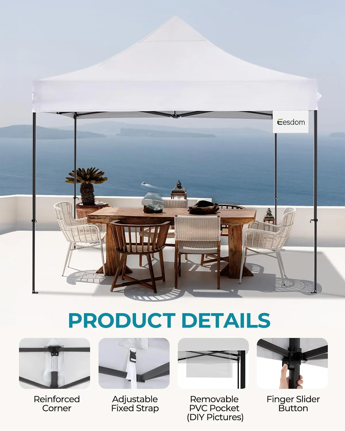 10x10 Pop Up Canopy with Wheeled Bag, Commercial Portable Canopy Tent, Easy Set Up, 4 Stakes & 4Sandbags & 4 Ropes, Waterproof Outdoor Shelter for Market, Parties, White