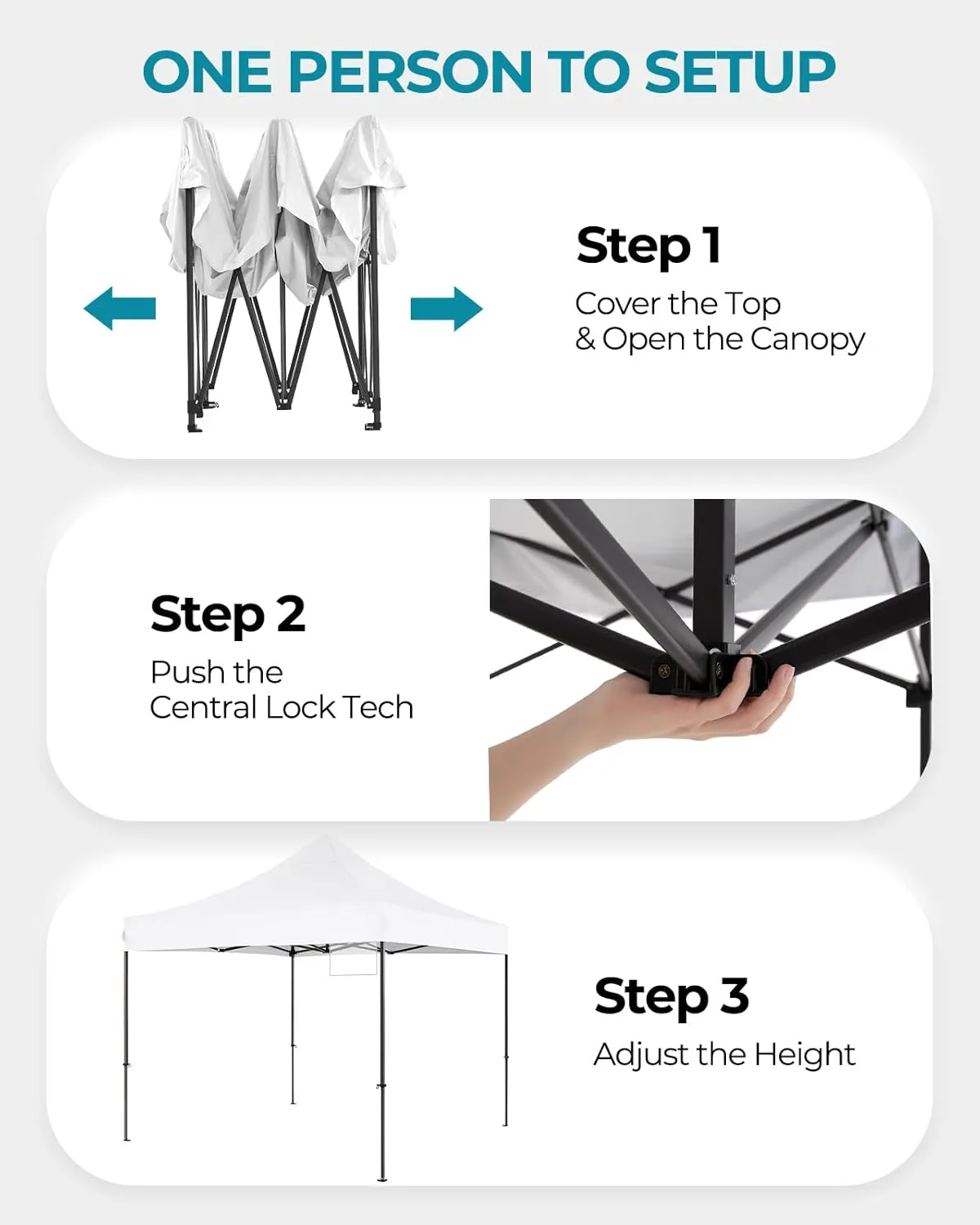 10x10 Pop Up Canopy with Wheeled Bag, Commercial Portable Canopy Tent, Easy Set Up, 4 Stakes & 4Sandbags & 4 Ropes, Waterproof Outdoor Shelter for Market, Parties, White