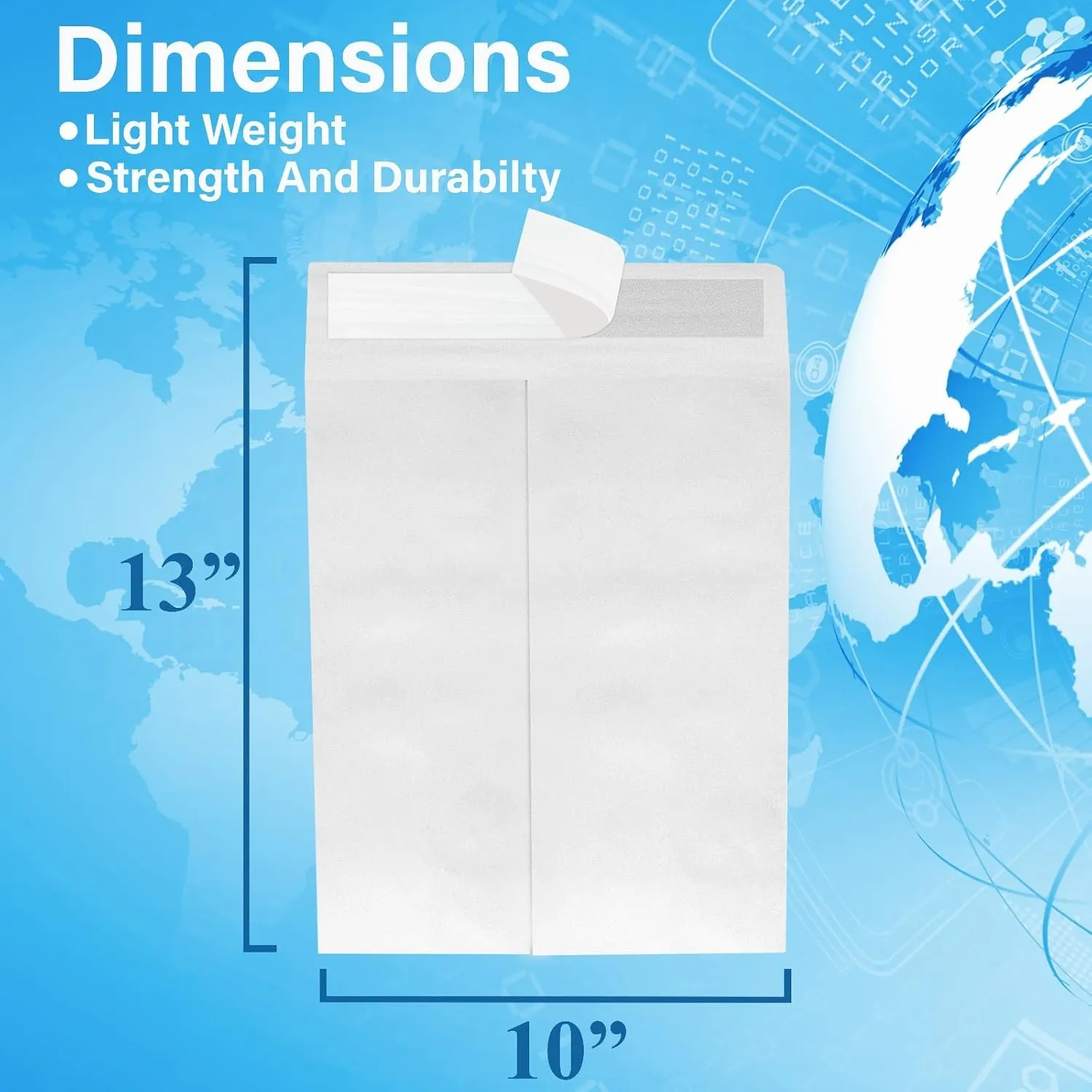 10x13 Envelopes, Tyvek Envelopes, Mailing Envelopes 10x13, Catalog Envelopes, Self Sealing Closure, Tyvek Material, 14 lb., Puncture, Tear & Moisture Resistant, Bulk (15 Pack)
