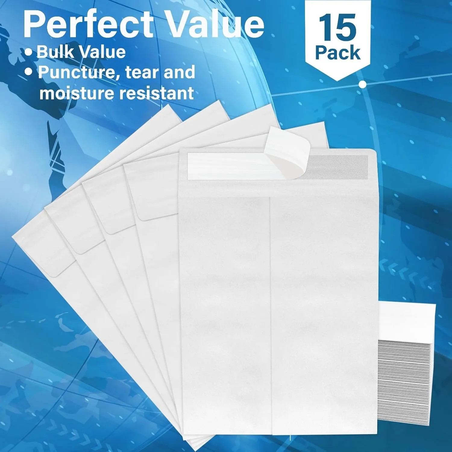 10x13 Envelopes, Tyvek Envelopes, Mailing Envelopes 10x13, Catalog Envelopes, Self Sealing Closure, Tyvek Material, 14 lb., Puncture, Tear & Moisture Resistant, Bulk (15 Pack)