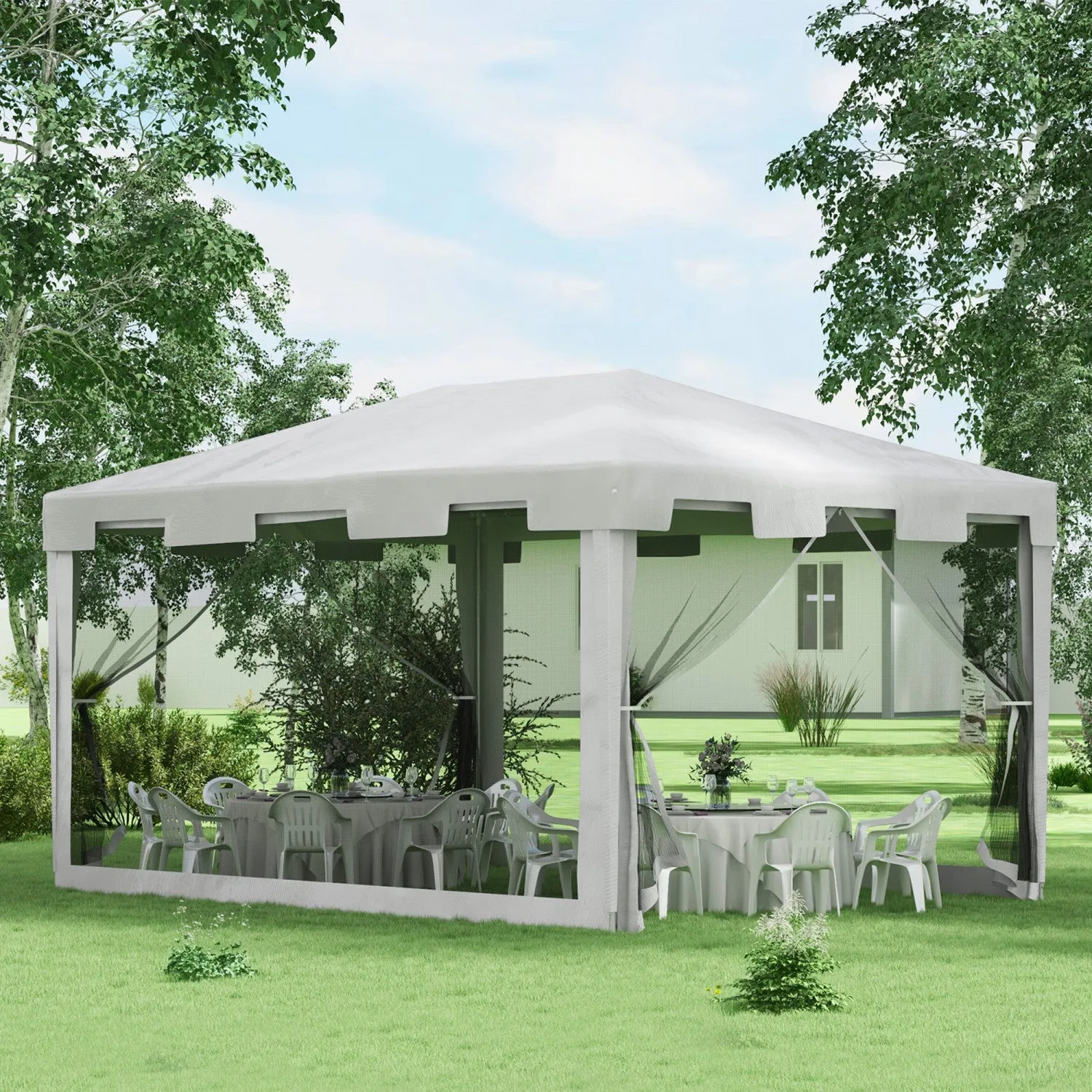 10x13ft Party Tent Wedding Gazebo Outdoor Waterproof Pe Canopy Shade|Outsunny Tente De Reception Mariage Gazebo Exterieur Impermeable A L'eau