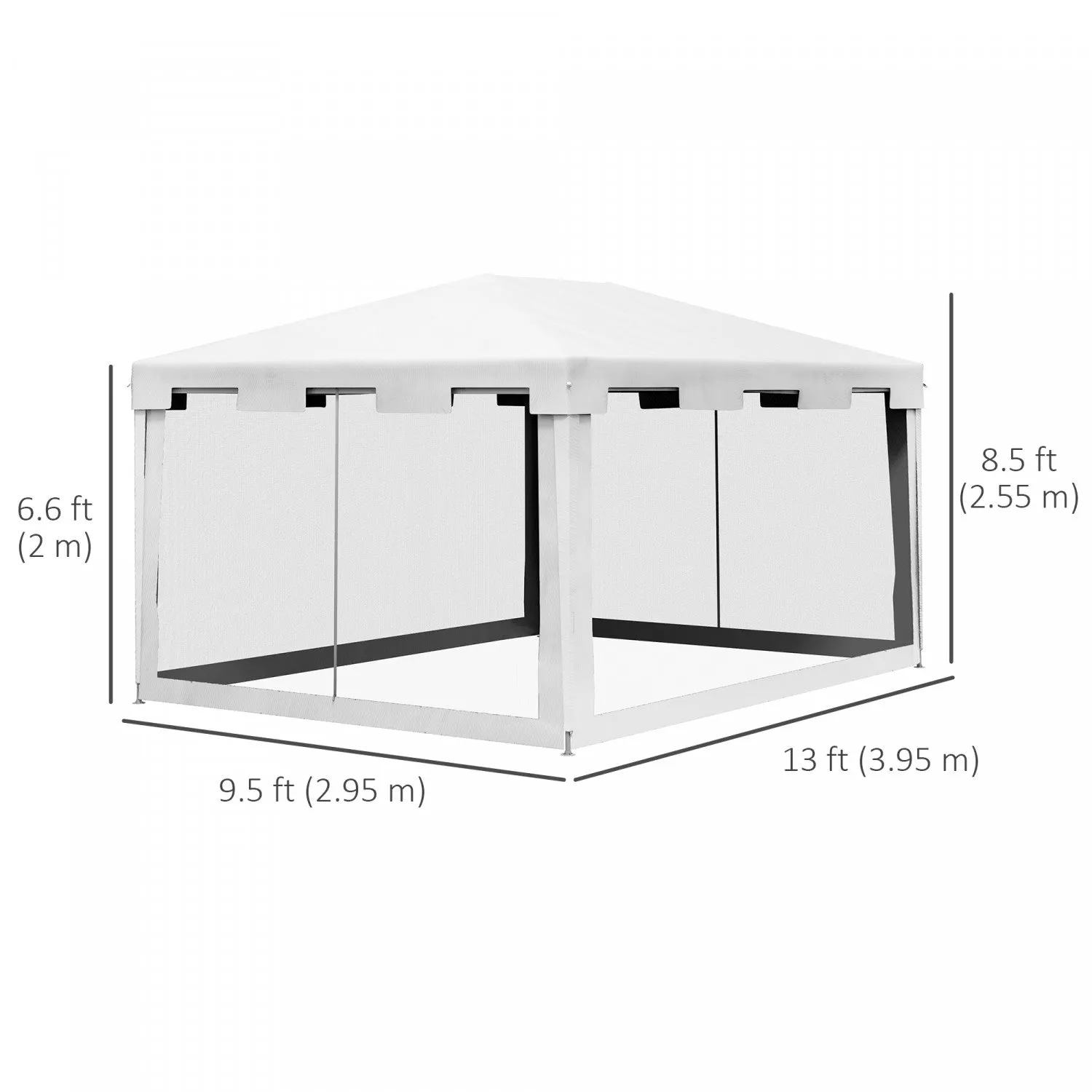 10x13ft Party Tent Wedding Gazebo Outdoor Waterproof Pe Canopy Shade|Outsunny Tente De Reception Mariage Gazebo Exterieur Impermeable A L'eau