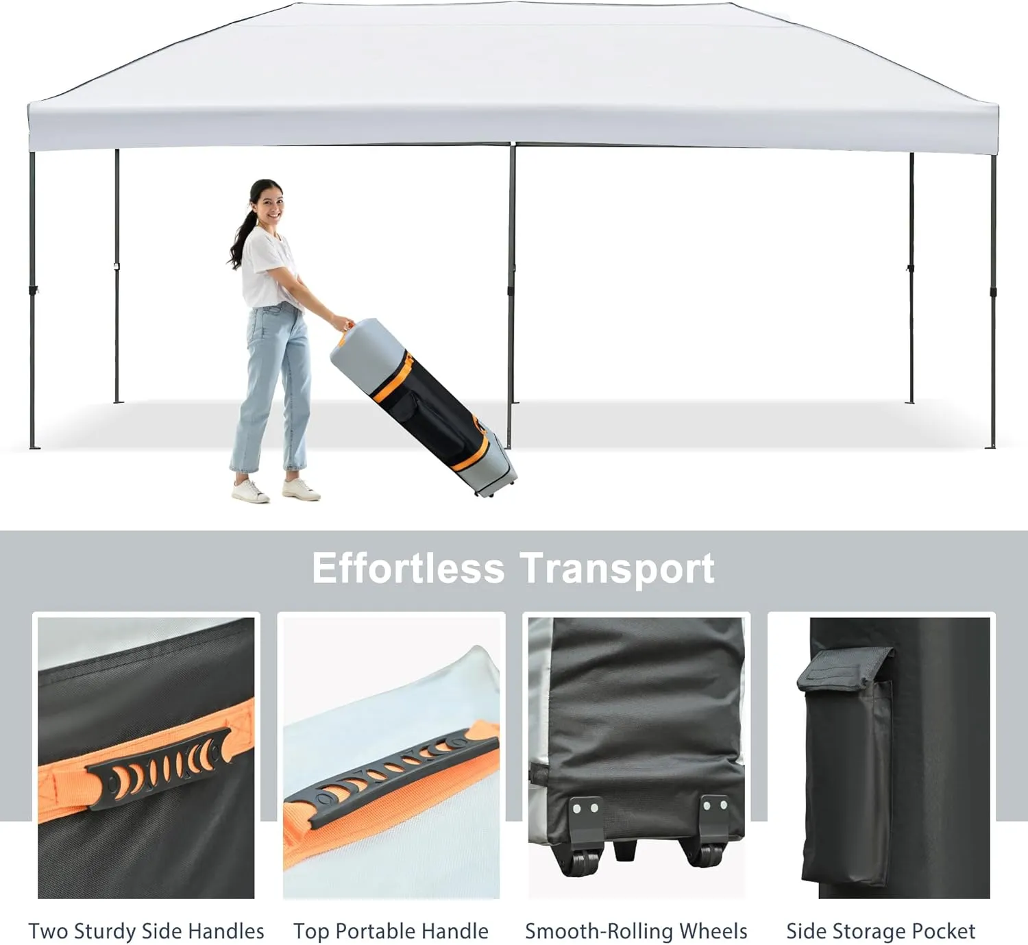 10x20 ft Pop Up Canopy with 6 Sidewalls, Heavy Duty Party Tent, Easy Up Outdoor Wedding and Event Shelter, Adjustable Height, UV Protection, Wind Resistant, Includes Wheeled Bag White