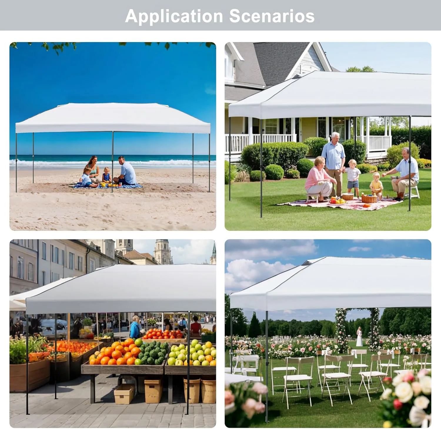 10x20 ft Pop Up Canopy with 6 Sidewalls, Heavy Duty Party Tent, Easy Up Outdoor Wedding and Event Shelter, Adjustable Height, UV Protection, Wind Resistant, Includes Wheeled Bag White