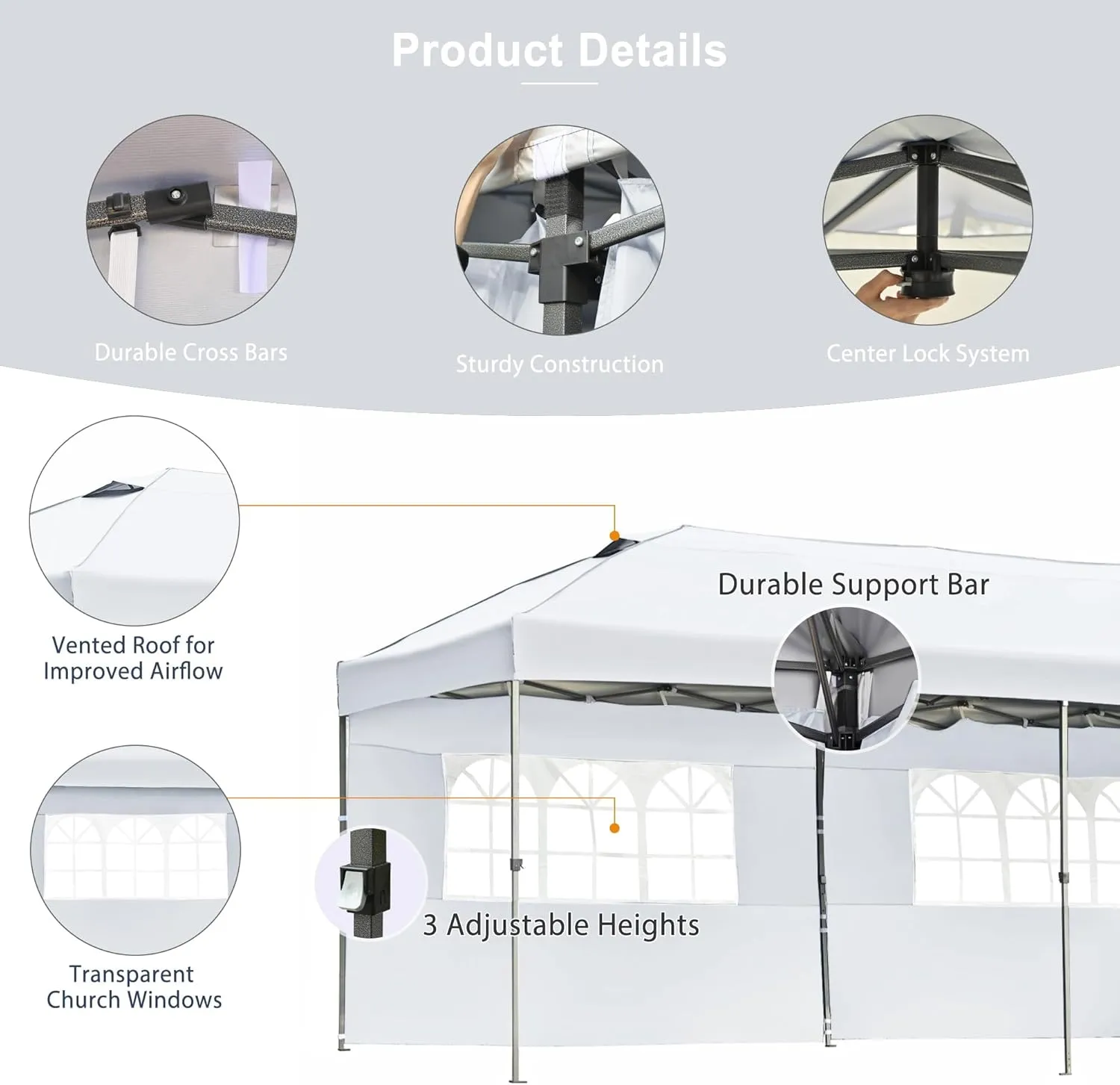 10x20 ft Pop Up Canopy with 6 Sidewalls, Heavy Duty Party Tent, Easy Up Outdoor Wedding and Event Shelter, Adjustable Height, UV Protection, Wind Resistant, Includes Wheeled Bag White