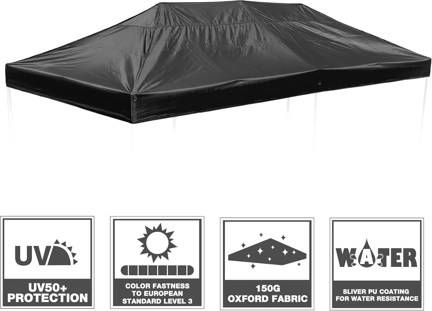 10x20Ft Canopy Top Replacement Fit for 9.6 * 19.1Ft Canopy Tent Top Cover UV Protection for Patio Outdoor Yard Home Camping Party 20x10Ft Black