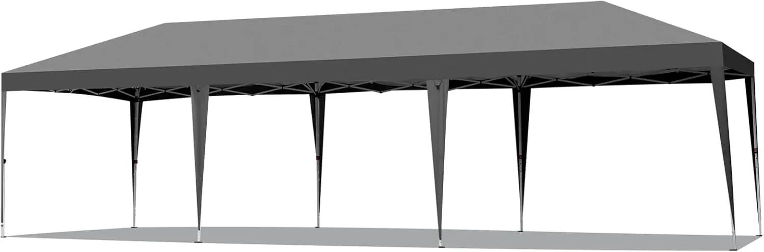 10x30ft Folding Gazebo Tent with 6 Windows and 2 Doors Waterproof Oxford Canopy with 8 Sandbags and Rolling Bag UV-Resistant Outdoor Event Shelter Adjustable Height (Grey, 10x30ft)