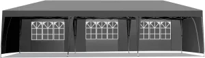 10x30ft Folding Gazebo Tent with 6 Windows and 2 Doors Waterproof Oxford Canopy with 8 Sandbags and Rolling Bag UV-Resistant Outdoor Event Shelter Adjustable Height (Grey, 10x30ft)