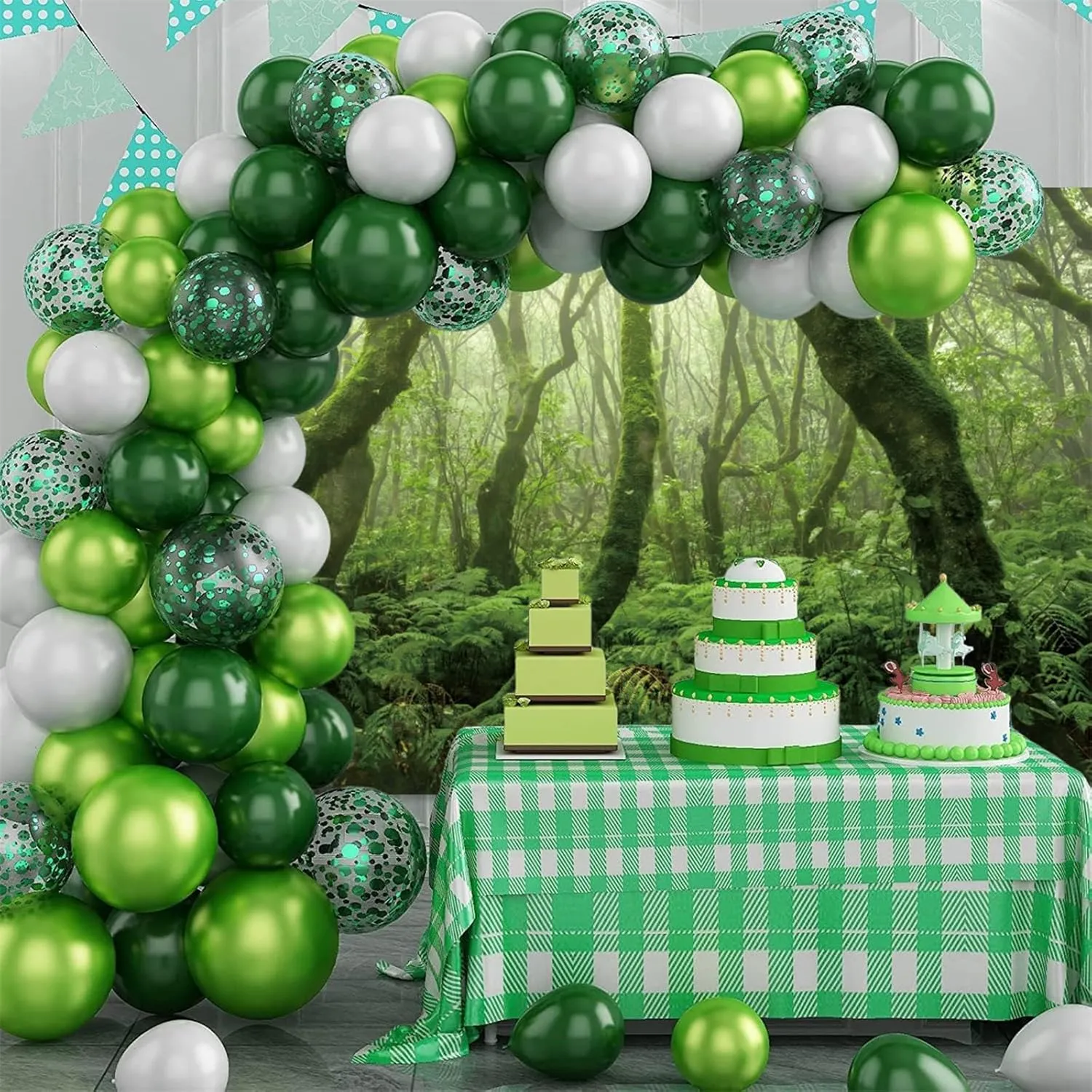 10x6ft Jungle Forest Backdrop Tropical Rainforest Natural Scenery Evergreen Leaves Trees Background for Party Picnic Camping Adventure Wedding Photo Studio