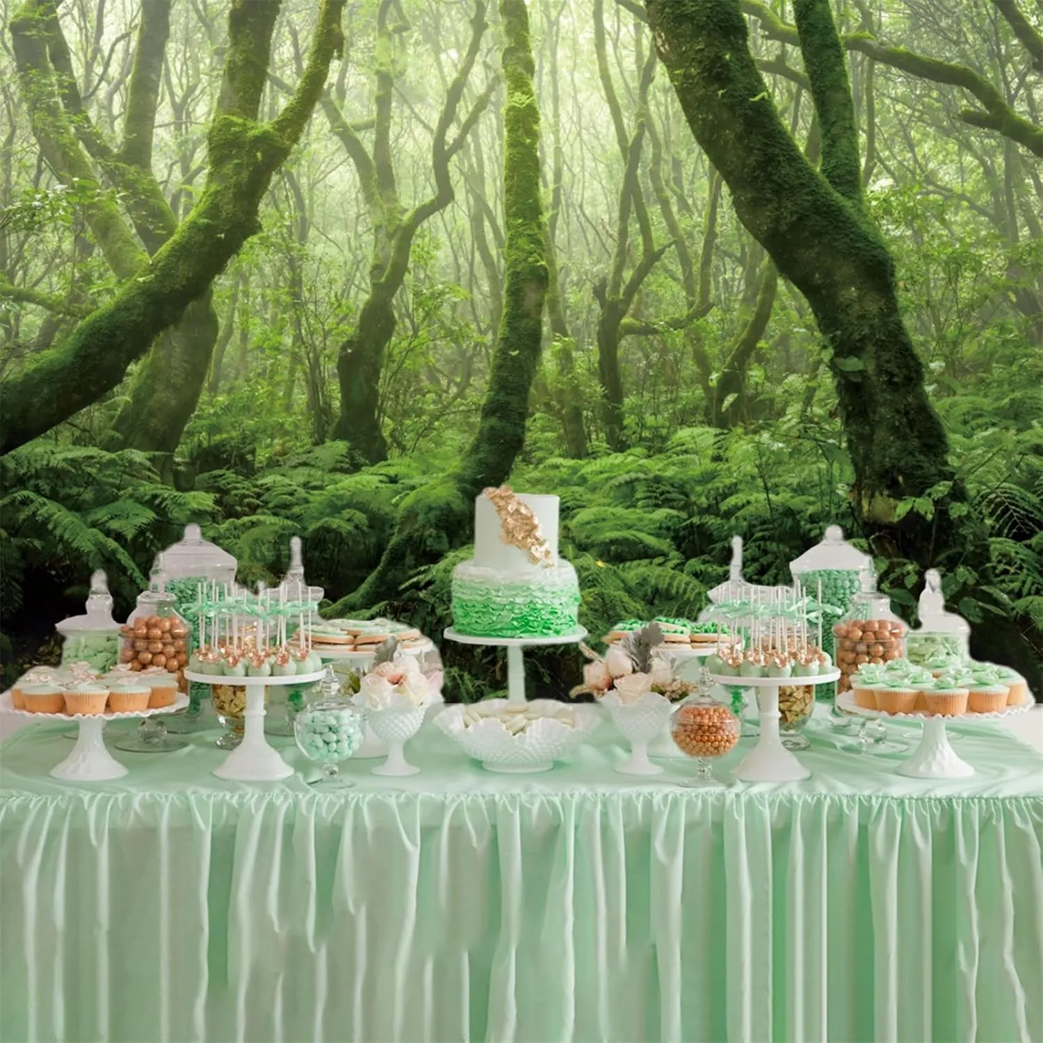 10x6ft Jungle Forest Backdrop Tropical Rainforest Natural Scenery Evergreen Leaves Trees Background for Party Picnic Camping Adventure Wedding Photo Studio