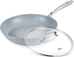 12 Inch Nonstick Frying Pan with Lid, Blue Marble Skillet with Stone-Derived Coating, APEO & PFOA Free, With Soft-touch Ergonomic Handle, Oven Safe and Induction Compatible