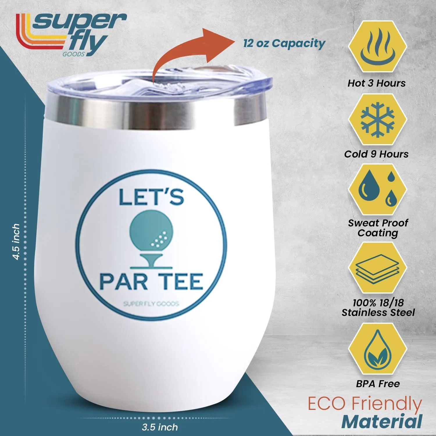 12 oz Stainless Steel Insulated Wine Tumbler Highball Beer Cup with Sliding Lid, Ideal for Golf Enthusiasts (Golf Tumbler)