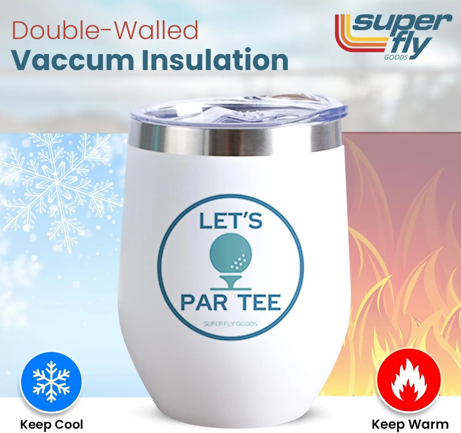 12 oz Stainless Steel Insulated Wine Tumbler Highball Beer Cup with Sliding Lid, Ideal for Golf Enthusiasts (Golf Tumbler)