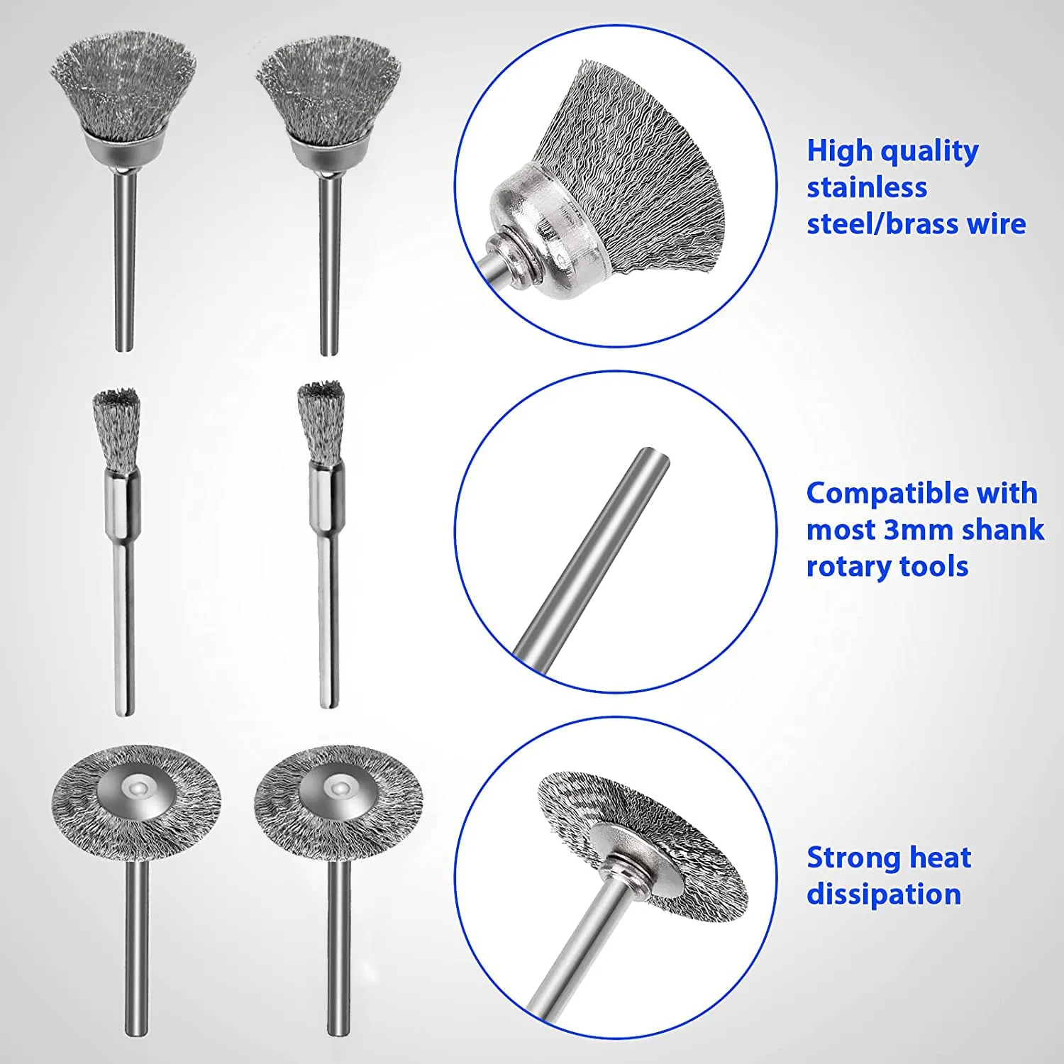 120 Pcs Rotary Tool Wire Brush, Steel Wire Wheels Pen Brushes Set Kit Accessories for Rotary Tool-1/8(3mm) Shank