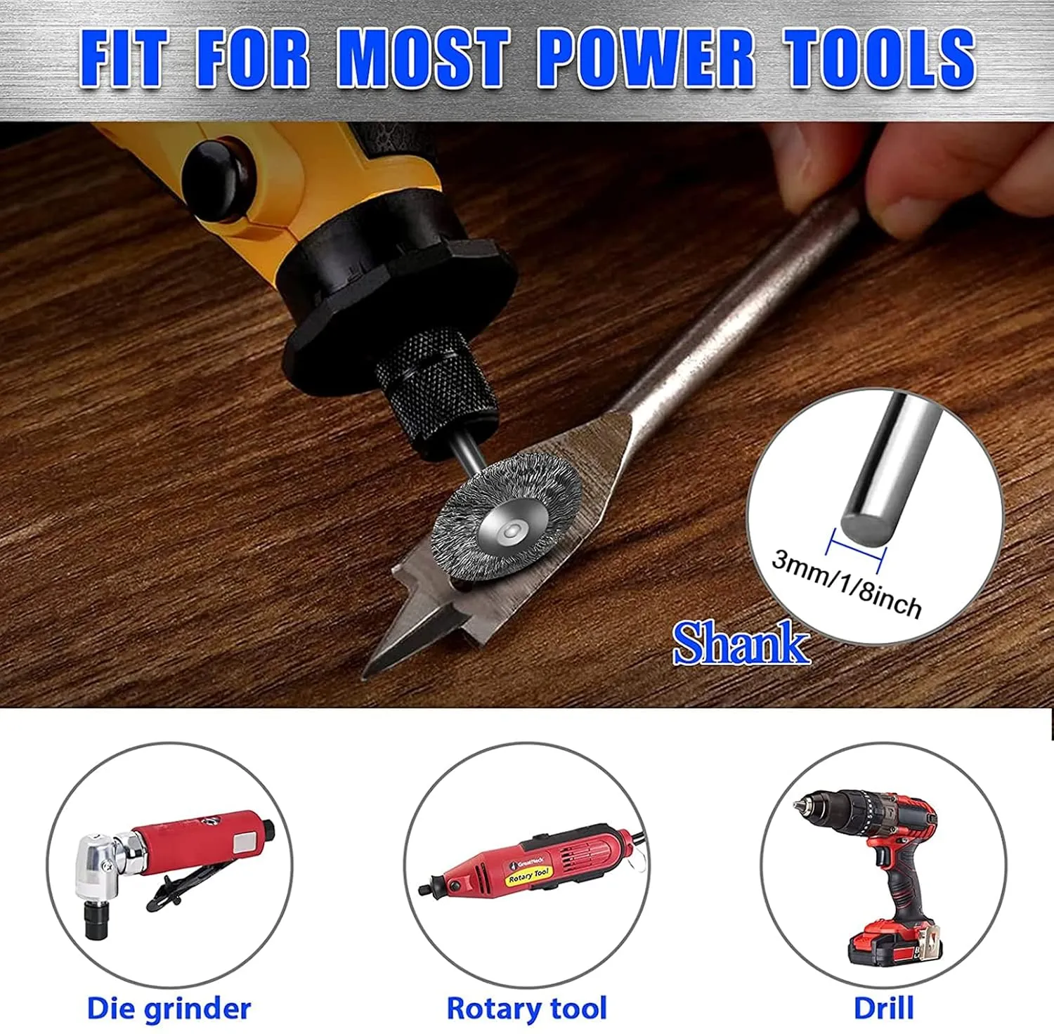 120 Pcs Rotary Tool Wire Brush, Steel Wire Wheels Pen Brushes Set Kit Accessories for Rotary Tool-1/8(3mm) Shank