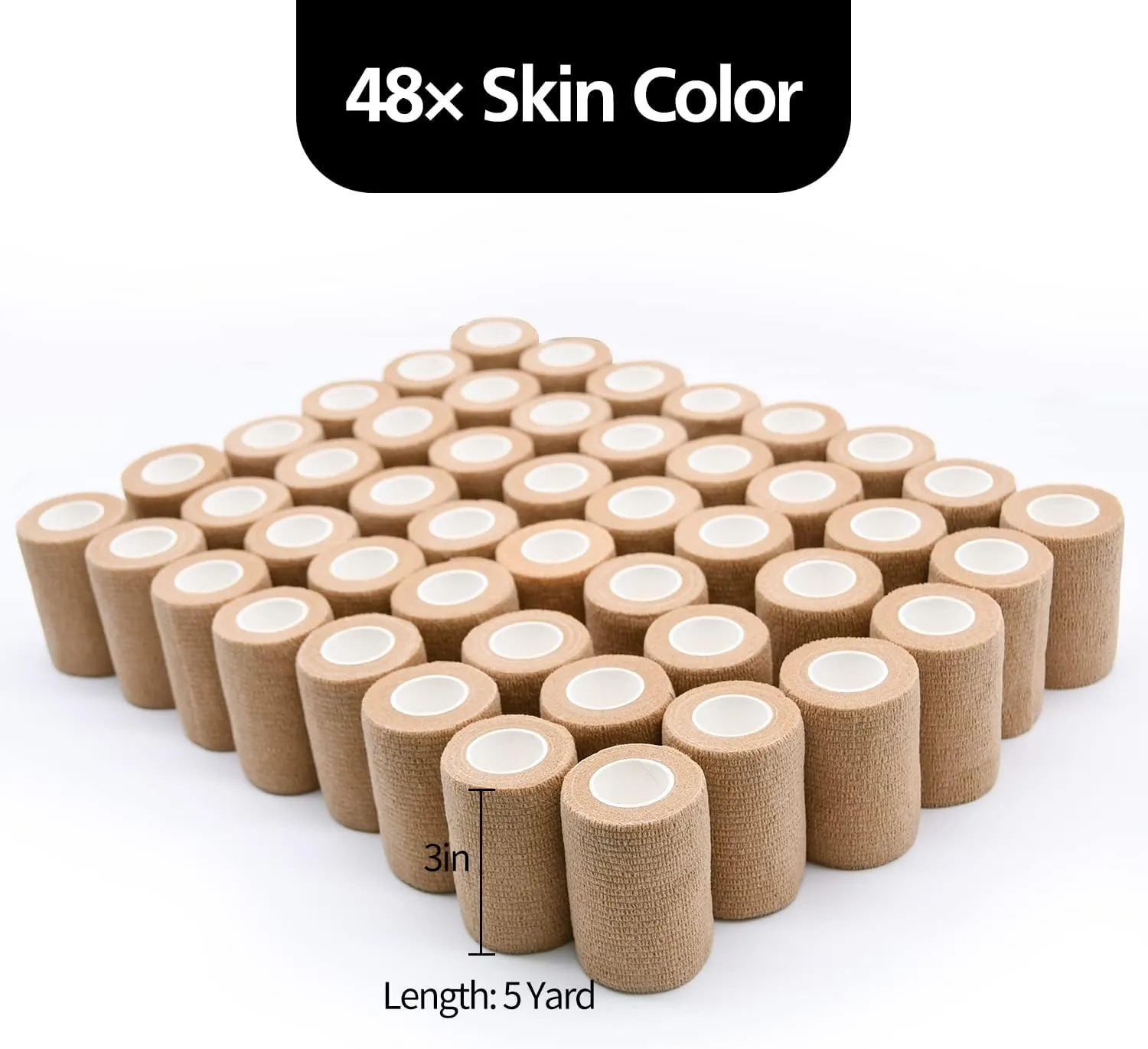 12/24/48pcs Self Adhesive Bandage Wraps, 1/2/3/4in 5 Yards, Multicolor/Skin Color, for Sports, Wrist, Ankle, Swelling and Vet Wrap