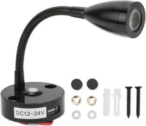 12‑24V 3W RV Reading Lights 3 Color Warm Neutral White Light, USB Rechargable Universal for Indoor, Rvs, Camping Trailers, Freshwater Yachts or Boats (Black)