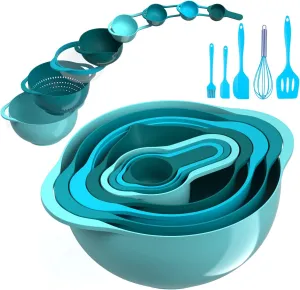 13 Pcs Mixing Bowls Set, RV Camping Accessories Set, Apartment Kitchen Gadget Easy Storage, Inculding Measuring Cups Colander Sifter Large Bowl Whisk Scraper, Great for Cooking and Baking, No BPA