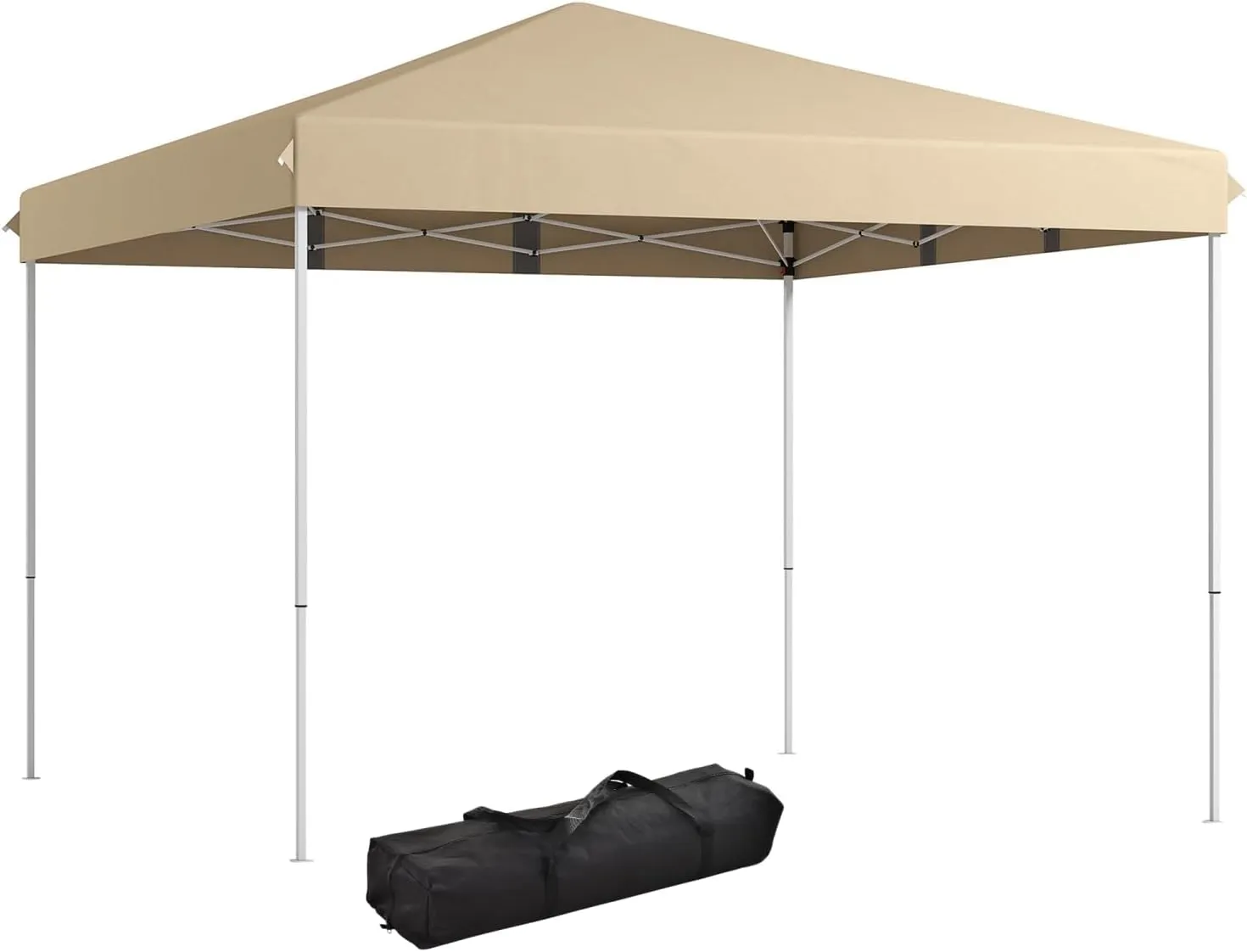 13' x 13' Instant Sun Shelter Canopy Tent, Adjustable Height, with Wheeled Carry Bag for Outdoor, Garden, and Parties, Beige