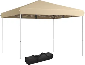 13' x 13' Instant Sun Shelter Canopy Tent, Adjustable Height, with Wheeled Carry Bag for Outdoor, Garden, and Parties, Beige