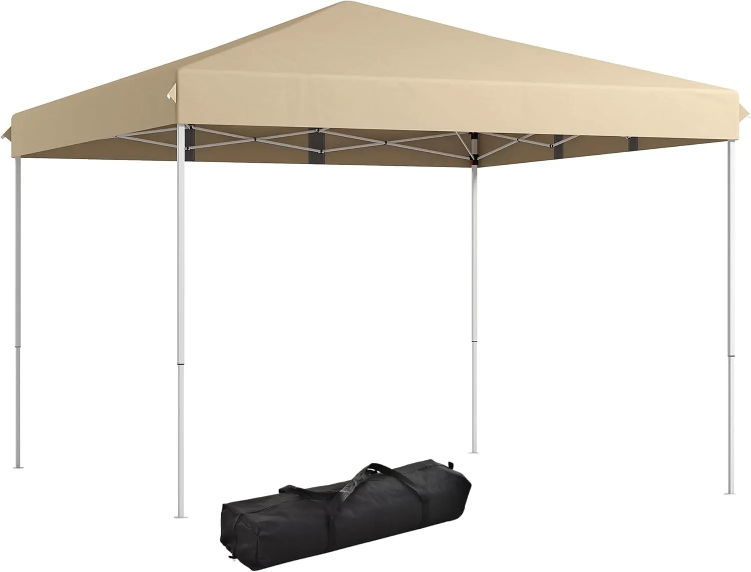 13' x 13' Pop Up Canopy Tent, Instant Sun Shade, Height Adjustable, Wheeled Carry Bag for Outdoor Events, Beige