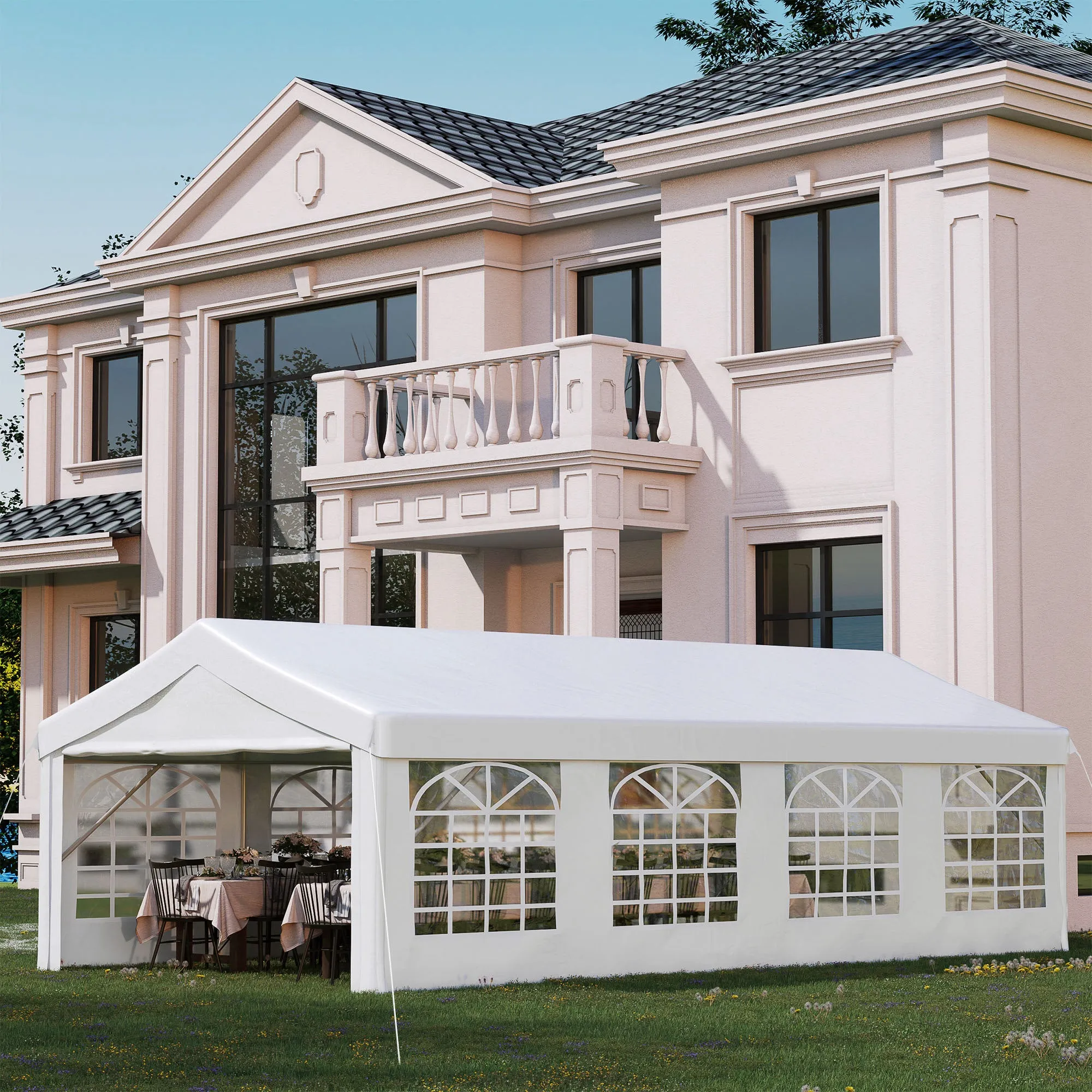 13' x 26' Heavy-duty Outdoor Carport  Party Event Tent Patio Gazebo Canopy with 4 Sidewalls, White