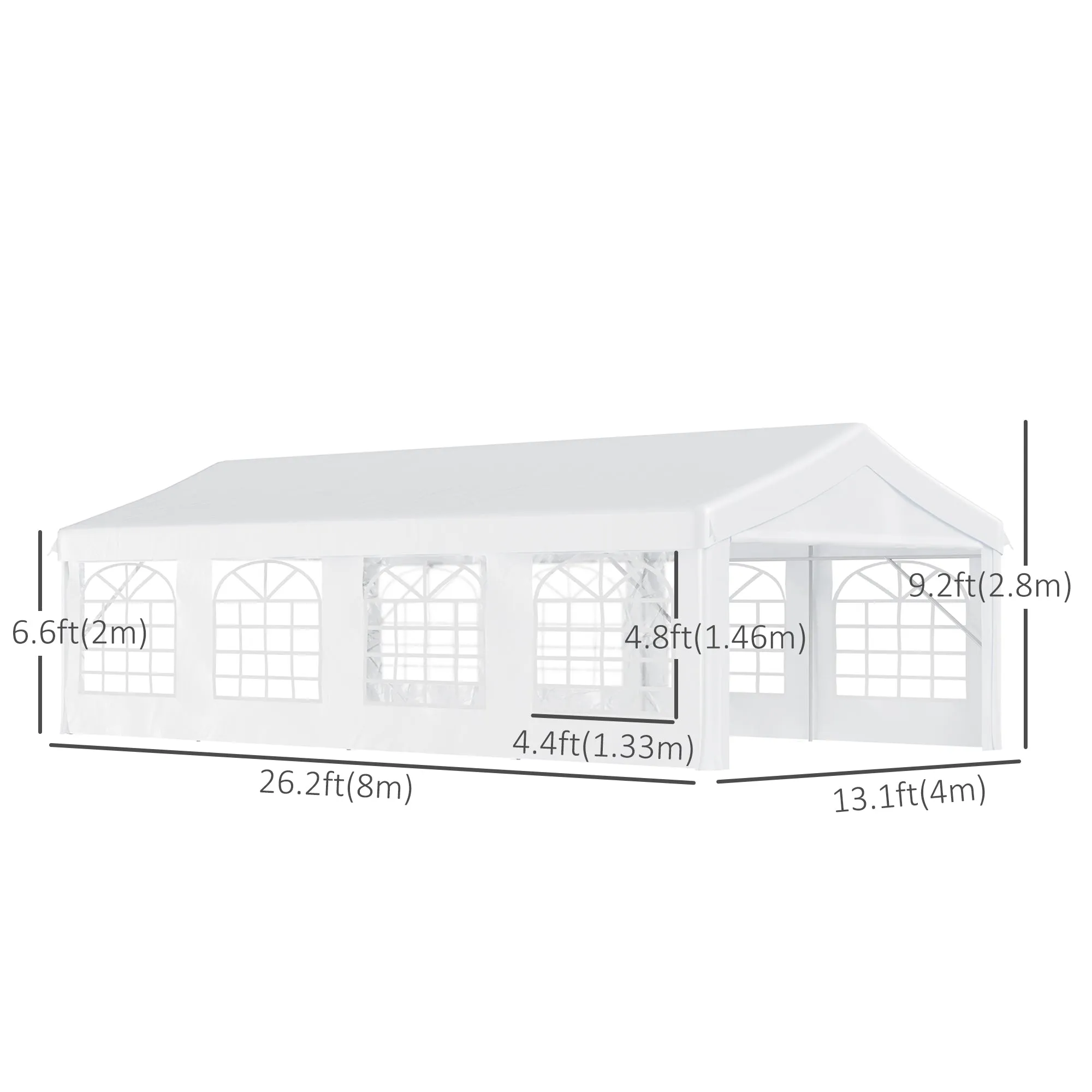 13' x 26' Heavy-duty Outdoor Carport  Party Event Tent Patio Gazebo Canopy with 4 Sidewalls, White