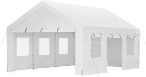 13x20 Heavy Duty Steel Carport Canopy - Portable Garage Tent with Removable Sidewalls, Waterproof & UV-Proof Storage Shelter for Cars, Trucks, Boats, Outdoor Events (White)