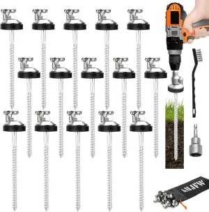 15 Pcs 6.2" Drillable Threaded Long Hook Top Packs Tent Stakes, Heavy Duty Hardened Steel Ground Pegs for Grassland Garden Tents Canopies Awnings Camping Travel (Hex Tool and Storage Bag)