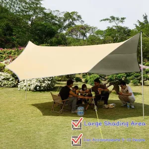 16x16 ft Large Camping Tarp Waterproof Hammock Rain Fly Camping Awning Sun Shelter Khaki (Without Pole) (Khaki)